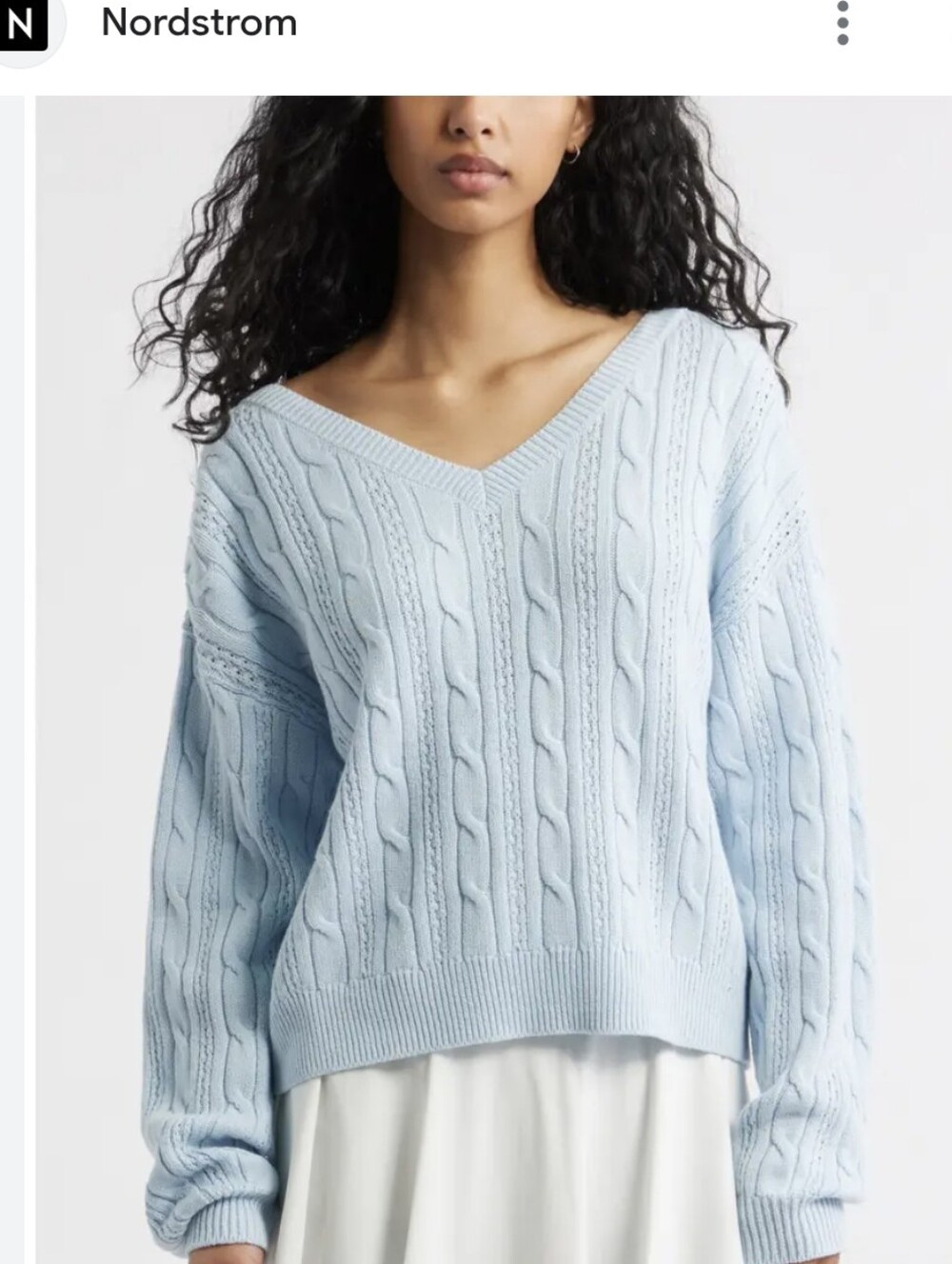 bp Light Blue Cable-Knit V-Neck Sweater W/ Bow